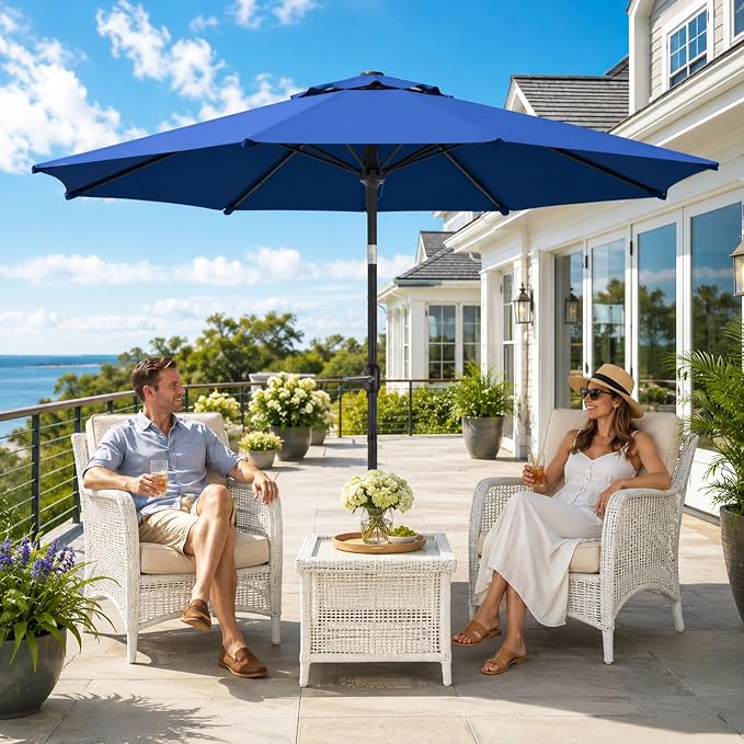 Sannwsg Outdoor Patio Umbrella,Table Umbrella with Push Button Crank,Market Umbrella with 8 Sturdy Ribs,Yard Umbrella