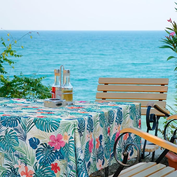 Outdoor Tablecloth with Umbrella Hole Umbrella Tablecloth Patio Tablecloths with Zipper for Courtyards, Terraces, and Beaches 60 x 102 in