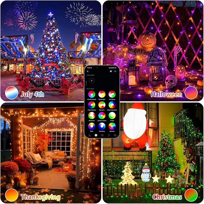 JMEXSUSS Color Changing String Lights, 66ft 200 LED RGB Halloween Lights | Plug in, APP & Remote Control, 16 Million DIY Colors, Waterproof, Smart Christmas Lights for Tree Party Indoor Outdoor Decor