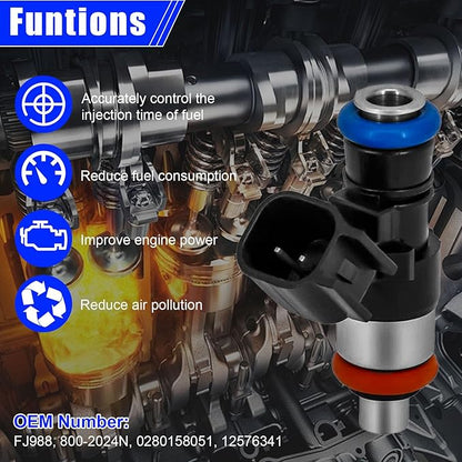 FJ988 Fuel Injectors Set of 8 | Compatible with Chevy Camaro Corvette 6.2L 7.0L, Pontiac G8 6.0L V8 | Replaces 0280158051 12576341 217-2425 Gas Injection Kit