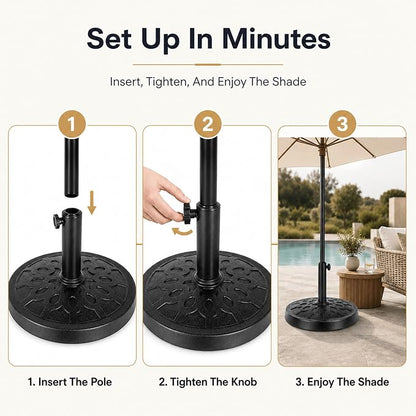 28.7 Lbs 17.91 Inch Round Umbrella Stand, Heavy Duty Weighted Base for Outdoor Market Parasols, Stable Holder for Patio Deck Lawn Garden Poolside, Black