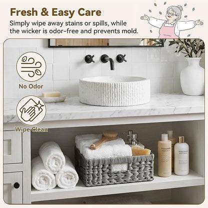 GRANNY SAYS Wicker Basket for Organizing, Wicker Storage Basket for Shelves, Woven Basket for Pantry Storage, Rectangle Basket, Gray, 1-Pack