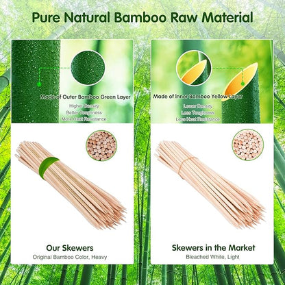 Minisland Premium 8 Inch Bamboo Skewers for Appetizers Fruit Kabobs 3mm Thin Long Wooden BBQ Grill Food Sticks 100 Counts -MSL165