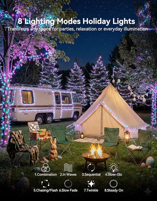 LitHome 99FT 300 LED Easter Lights String Outdoor Waterproof, 8 Modes Pastel String Lights Plug in Green Wire, Colorful Easter Light with Timer & Memory Function, Tree Light Outdoor for Garden Patio