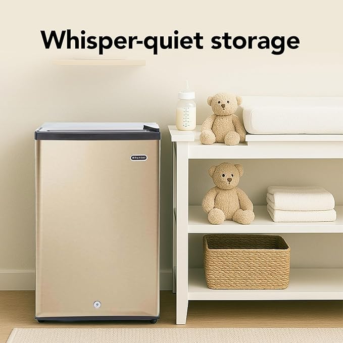 Whynter Upright Freezer with Lock, 2.1 Cu. Ft. Small Freezer Mini Freezer for Bedrooms, Dorms, Garages, Offices, CUF-210SSG, Rose Gold