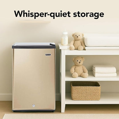 Whynter Upright Freezer with Lock, 2.1 Cu. Ft. Small Freezer Mini Freezer for Bedrooms, Dorms, Garages, Offices, CUF-210SSG, Rose Gold