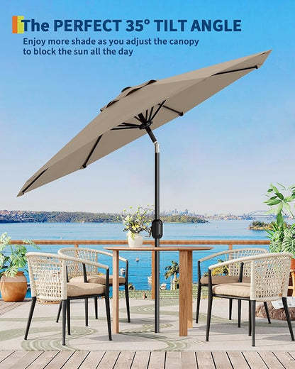 GarveeLife 10 ft Patio Umbrella, Outdoor Table Market Umbrella with Push Button Tilt and Crank, 8 Sturdy Ribs UV Protection Waterproof for Garden, Deck, Backyard, Pool (Tan)