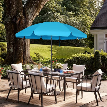 Blissun 6.5ft Patio Umbrella with Push Button Tilt & Height Adjustable, UV50+ Sun Protection with Sturdy Fiberglass Ribs & Iron Pole, Market Umbrella for Outdoor Table Garden Backyard Beach