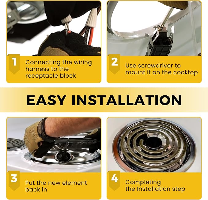 MP22YA Range Burner Element Set with 4pcs 330031 Receptacle Kit | 2 pcs MP21YA 8" & 2 pcs MP15YA 6", 4pcs 330031 Range Burner Receptacle Kit, Fit for Whirl-pool Ken-more Stoves