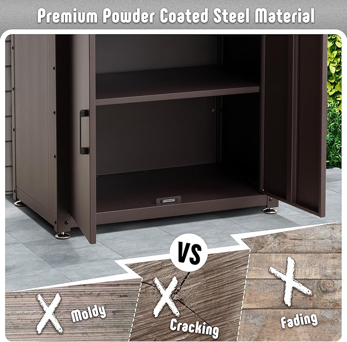 Feasto Outdoor Potting Bench Table with Storage Cabinet, Stainless Steel Garden Workstation, Raised-Edge Top, Adjustable Shelf & Removable Hutch for Patio, Balcony & Outdoor Workspace, Brown