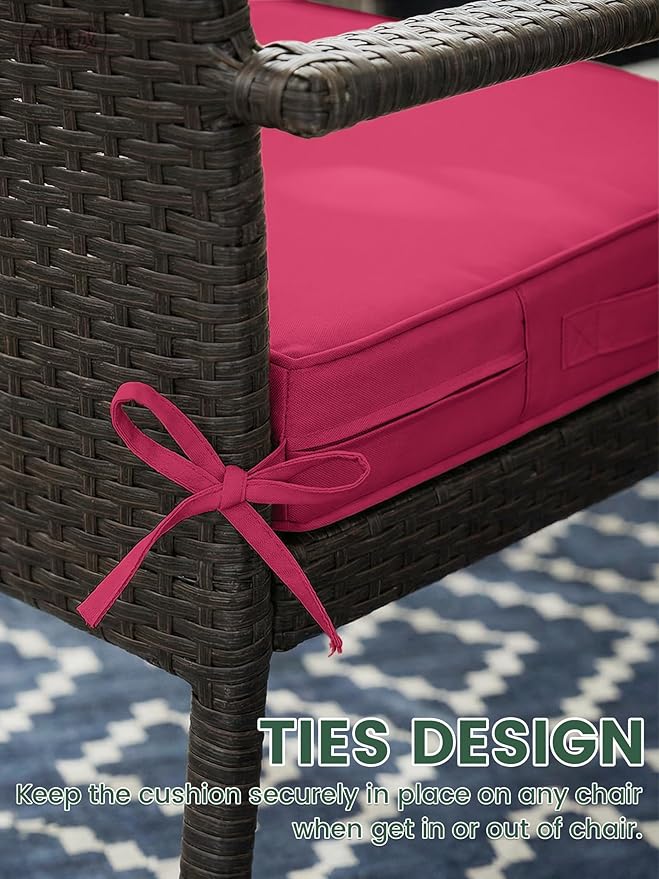 Outdoor Chair Cushion 22 x 22 x 4 Inches Patio Furniture Outdoor Waterproof Seat Cushion, Patio Chair Cushion with Handles and Ties, Square Dining Chair Cushion Set of 4, Pink