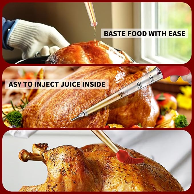 QPMR Turkey Baster, Premium Baster Tool for Cooking-Baster Syringe for Home Baking and Roaster Turkey, Include Detachable Silicone Bulb, 2 Meat Marinade Injector Needles for Thanksgiving