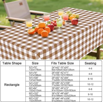 Smiry Picnic Table Cloth, Vinyl Tablecloths with Flannel Backing, 60"x120" | Waterproof Rectangle Table Cloth, Wipeable Buffalo Plaid Table Cover for Indoor and Outdoor (Brown & White)