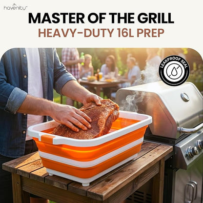 BBQ Prep Tub 2 Pack (8L+16L) - Multifunctional Collapsible Camping Cutting Board with Upgraded Locking Lid, Meal Prep Meat Storage Container Perfect for Grilling, Outdoor (Large + XL)
