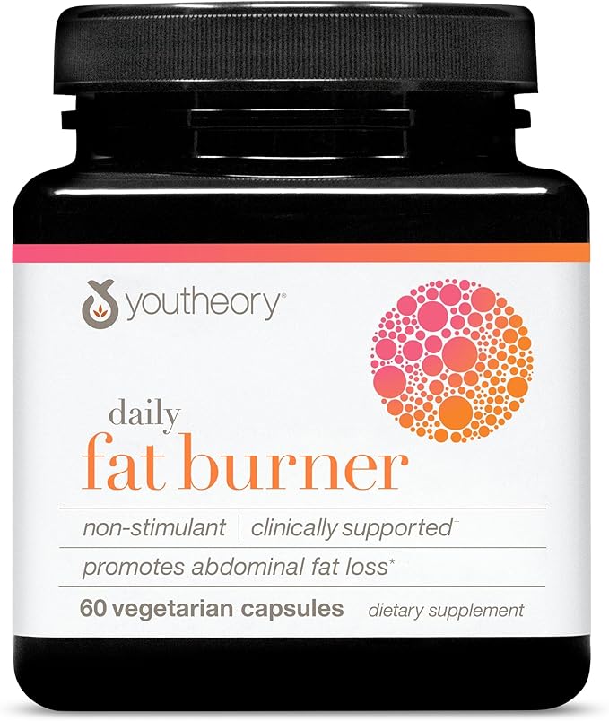 Youtheory Daily Fat Burner - 60 Capsules (60 Day Supply) - Non-Stimulant Body Composition & Metabolic Support* - With Sinetrol Citrus Fruit Blend, Chromium & Cayenne Extract - Gluten, Soy & Dairy Free