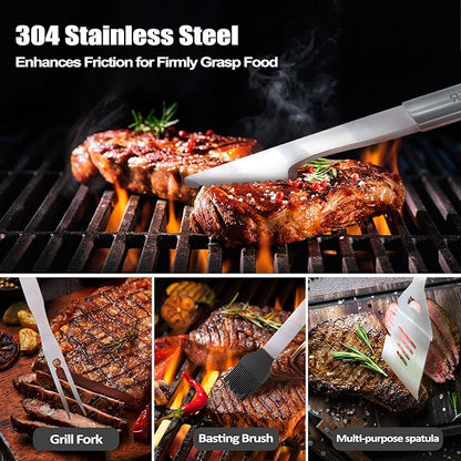 Papa Gifts, Papa Gifts from Grandkids Fathers Day Heavy Duty Grilling Accessories Kit for Backyard BBQ, Thick Stainless Steel Grill Utensils with Non-Slip Handle Tool Grilling Gift for Man on Birthday