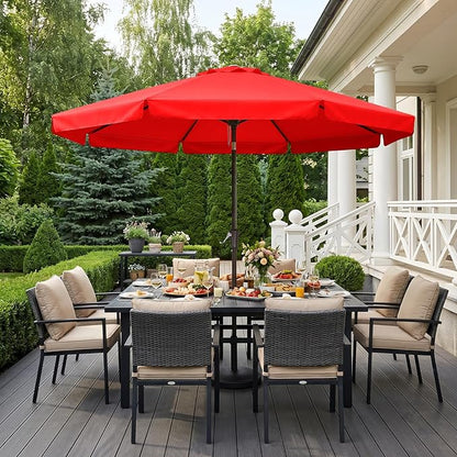 ABCCANOPY 10ft Scalloped Patio Umbrella, Outdoor Table Umbrella with Tilt and Crank, Fiberglass Ribs Deck Umbrella for Patio, Pool, Garden, Picnic (Red)