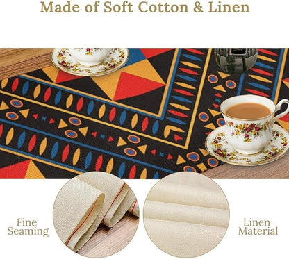 African Aztec Tribal Table Runner, Vintage Geometric Pattern Abstract Ethnic Traditional Kitchen Table Runner Decoration for Farmhouse Home Holiday Parties 13x36in