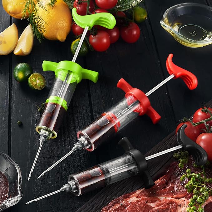 JY COOKMENT Meat Injector Syringe, 1-oz Marinade Flavor Injector with 2 Professional Needles,1 Cleaning Brushes(BLACK)