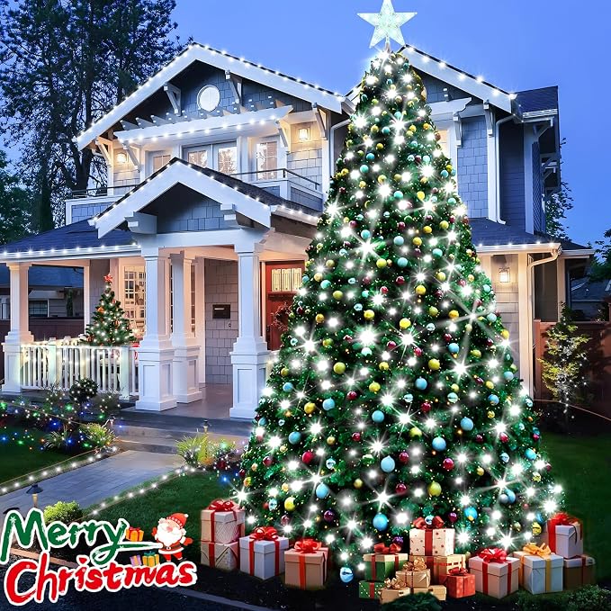 KNONEW 600ft 1500 LED String Lights Outdoor Christmas Lights 8 Modes & Timer Fairy Light Plug in Waterproof LED String Lights for Xmas Yard Tree Wedding Party Holiday Decorations (Cool White)