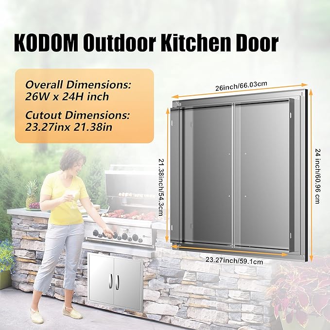 Outdoor Kitchen Doors 26W x 24H Inch, Double BBQ Access Doors 304 Stainless Steel for Outdoor Kitchen Cabinet Grill Station or BBQ Island
