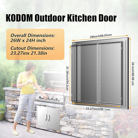 Outdoor Kitchen Doors 26W x 24H Inch, Double BBQ Access Doors 304 Stainless Steel for Outdoor Kitchen Cabinet Grill Station or BBQ Island