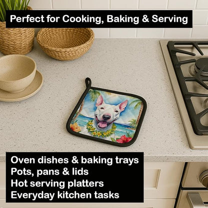 Caroline's Treasures Bull Terrier Luau Pair of Pot Holders Kitchen Heat Resistant Pot Holders Sets Oven Hot Pads for Cooking Baking BBQ, 7 1/2 x 7 1/2