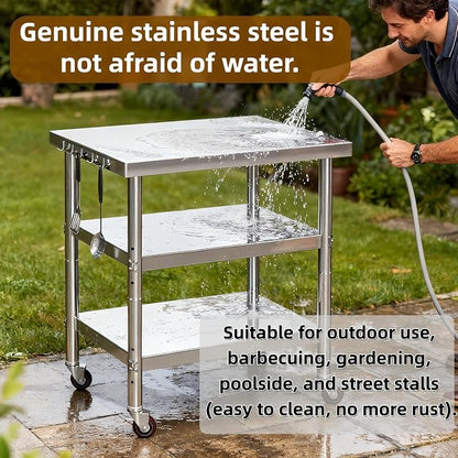 Stainless Steel Prep and Work Table with Wheels, Multi-Size Heavy-Duty Metal Commercial Kitchen Commercial Workbench,Suitable for Restaurants, Homes,Outdoor and Hotels (24" Lx24 Wx34 H)
