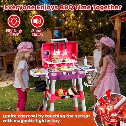 2-Tier Kids BBQ Grill Playset, Toy Grill for Kids, Outdoor Play Food | For toddlers ages 3-5, includes 35 grill accessories, play food & utensils for outdoor pretend BBQ cookout playset fun