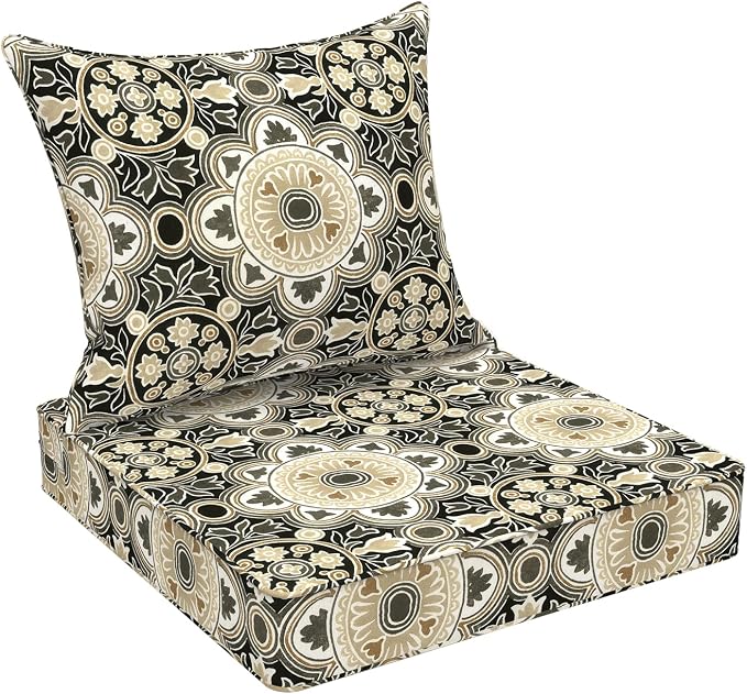 DYTXIII Outdoor Deep Seat Cushion Set, Water Repellent 22"x22" Patio Thick Cushions Replacement with Seat & Back Pillow for Patio Sofa, Wicker Chair, Couch - Vintage Medallion