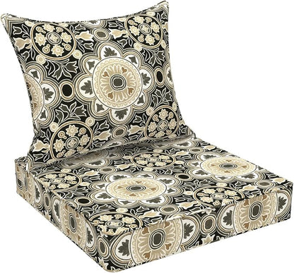 DYTXIII Outdoor Deep Seat Cushion Set, Water Repellent 22"x22" Patio Thick Cushions Replacement with Seat & Back Pillow for Patio Sofa, Wicker Chair, Couch - Vintage Medallion