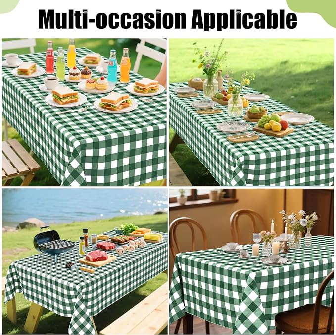 Smiry Picnic Table Cloth, Vinyl Tablecloths with Flannel Backing, 60"x120" | Waterproof Rectangle Table Cloth, Wipeable Buffalo Plaid Table Cover for Indoor and Outdoor (Emerald Green & White)