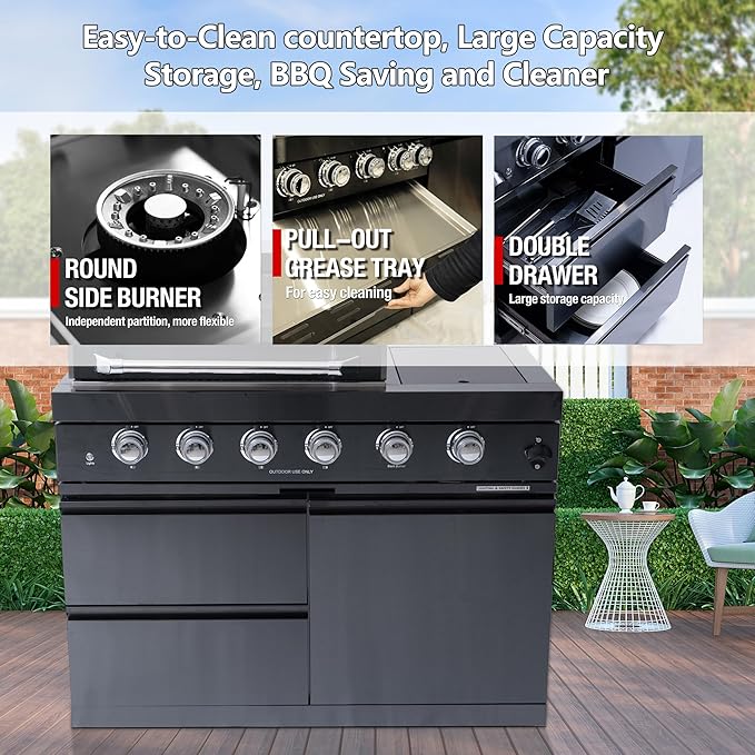 98.4 Inch Outdoor Kitchen Island, 72000 BTU Propane Gas Grill Combination With Refrigerator and Sink, Outdoor Stainless Steel Barbecue Bar, Propane Grill for Patios, Gardens, Parties