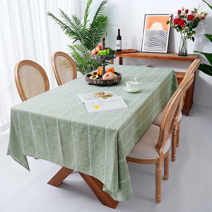 Chassic Rectangle Tablecloth 54 x 72 Inch, Farmhouse Boho Linen Table Cloths, Wrinkle Free & Washable Tablecloths for Small Dining Tables, Spring Kitchen Decor – Sage Green