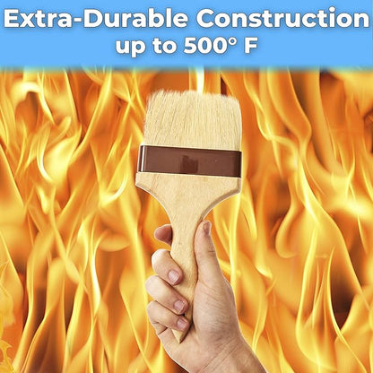 Durable, Real Wood 4 Inch Boar Bristle Pastry Brush. Grill and Kitchen Flat Brushes for Basting Meat, Spreading Butter, Eggs, BBQ Sauce or Marinades. Chef Quality Cooking, Baking or Grilling Tools