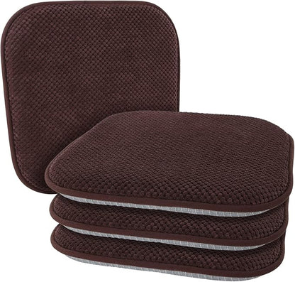 Brown Kitchen Dining Chairs Cushions Set of 4 Non Slip Foam Patio Seat Cushions Washable Soft Thick Pads Large Wooden Metal Tapered Chair Cushions,17" x 15"