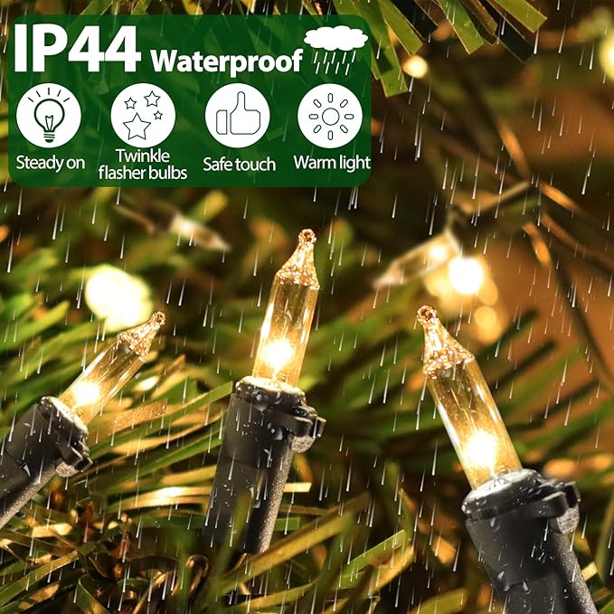 Clear Christmas Lights 50FT 200 Count Incandescent Bulbs Warm White Mini Lights with Black Wire for Christmas Tree, Garland, Wedding, Party, Home, Indoor & Outdoor Festival Decoration