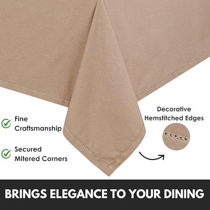 Tablecloth 52 x 70 Inch 100% Cotton Washable Rectangle Table Cover Decorative Table Cloths for Gifts, Dining, Buffet Parties & Camping - Beige Natural