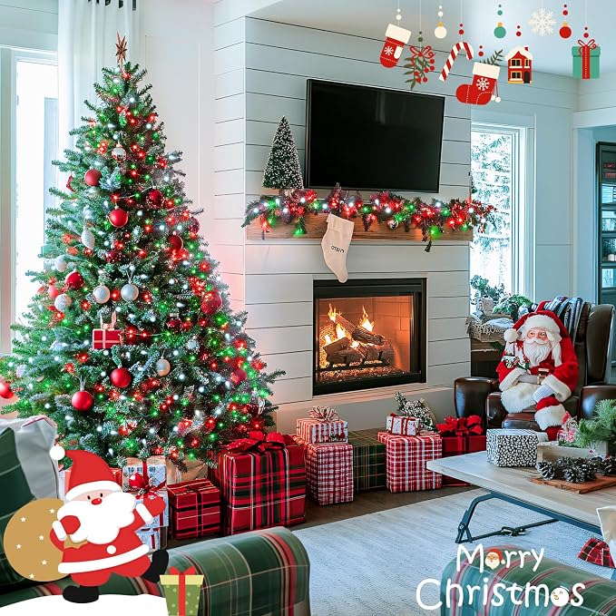 JMEXSUSS 163ft 500 LED Red White and Green Christmas Lights with 8 Modes | Clear Wire String Light Plug in with Remote Control, Christmas String Lights Outdoor Waterproof for Outside Tree Yard Wedding