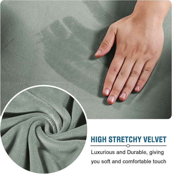 H.VERSAILTEX Real Velvet Plush 3 Piece Stretch Sofa Covers Couch Covers for 2 Cushion Couch Loveseat Covers Width Up to 72 Inch Thick Stay in Place (Medium Sofa, Sea Grass)