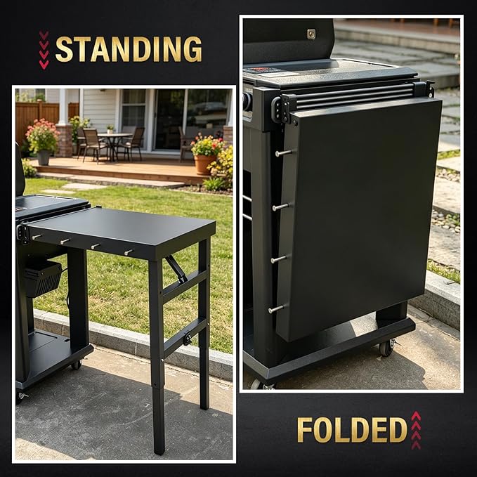 Uniflasy Folding Grill Side Shelf for Traeger Woodridge Pro/Elite/Plus Foldable Shelf for Traeger Inwood/Inwood XL Pellet Grill Accessories Large BBQ PrepTable with Hooks Outdoor Cooking Workspace