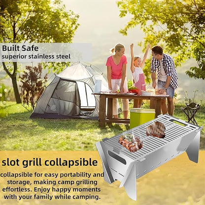 2026 Upgraded Slot grilI, Collapsible Bbq Grill, Portable Stainless Steel Foldable Charcoal Grills, Tool-Free 30s Setup, BBQ Grill Set for Camping, Travel, Party, Tailgating & Outdoor Cooking