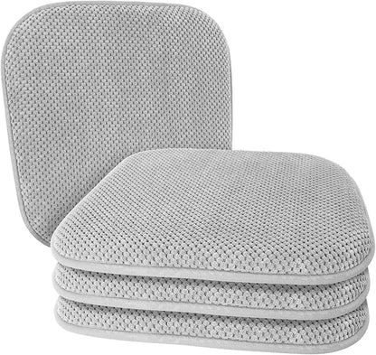 Silver Grey Kitchen Dining Chairs Cushions Set of 4 Non Slip Foam Patio Seat Cushions Washable Soft Thick Pads Large Wooden Metal Tapered Chair Cushions,17" x 15"