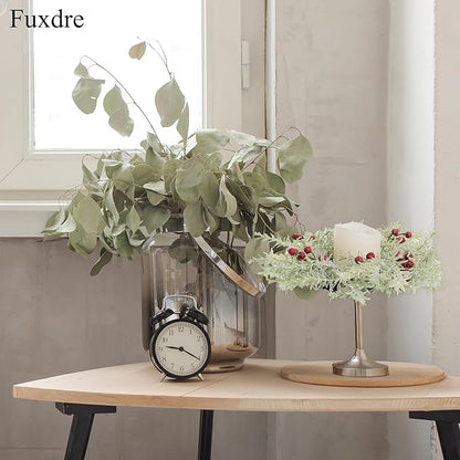 2 Pcs Christmas Candle Rings Wreaths, 10 Inch Flocked Candle Wreath with Artificial Berries Rosemary, Christmas Candle Holder Indoor Decor for Home Kitchen Cabinets Centerpieces for Tables