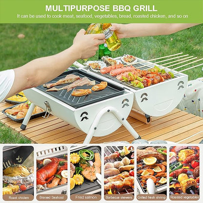 Portable Charcoal Grill,Small BBQ Grill with Smoker Double-Side Use,Mini Tabletop Barbecue Grill,Outdoor Charcoal Barrel BBQ Grill for Backyard Camping Picnics Compact Camping Grills