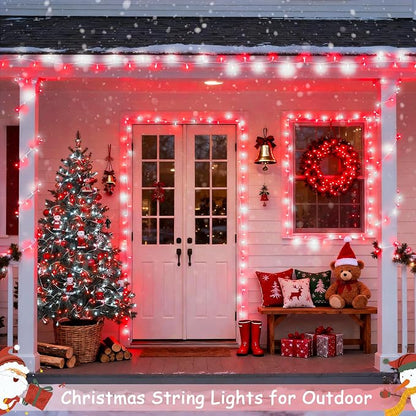 JMEXSUSS 2 Pack Red and White Battery Christmas Lights | Each 33ft 100 LED Battery Powered String Lights with Remote for Tree Patio Yard House Party Birthday Outside