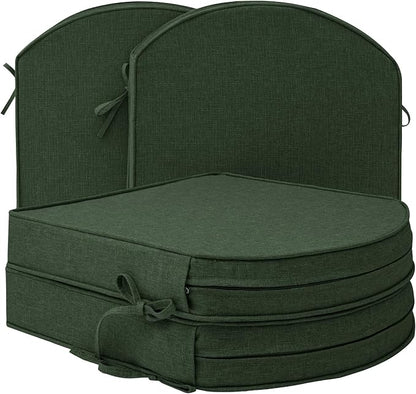 Outdoor Chair Cushions D Shaped, Set of 4, 17 x 16 in, Olive Green | Water Resistant, Fade Resistant, Patio Furniture Seat Chair Pads Replacement with Ties, Non-Slip Bottom, Removable Cover