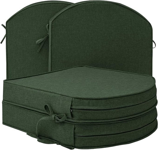 Outdoor Chair Cushions, D Shaped, Set of 6, 19 x 19 Inch, Black | Fade-Resistant, Water-Resistant, Patio Furniture Seat Chair Pads Replacement, Non-Slip Bottom with Ties, Removable Cover