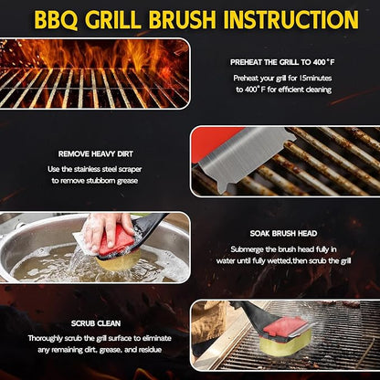 Bristle Free Grill Brush with Scraper, 4 Cleaning Head BBQ Grill Cleaning Brush, Dishwasher-Safe Grill Cleaner Tool for Gas,Charcoal,Ceramic