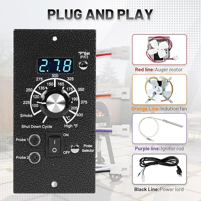 Upgraded Digital Thermostat Controller Replacement Control Panel Pro PID Board Parts F/C Temperature Mode for Traeger Wood Pellet Grills with Temperature Meat Probe RTD Sensor BBQ Accessories